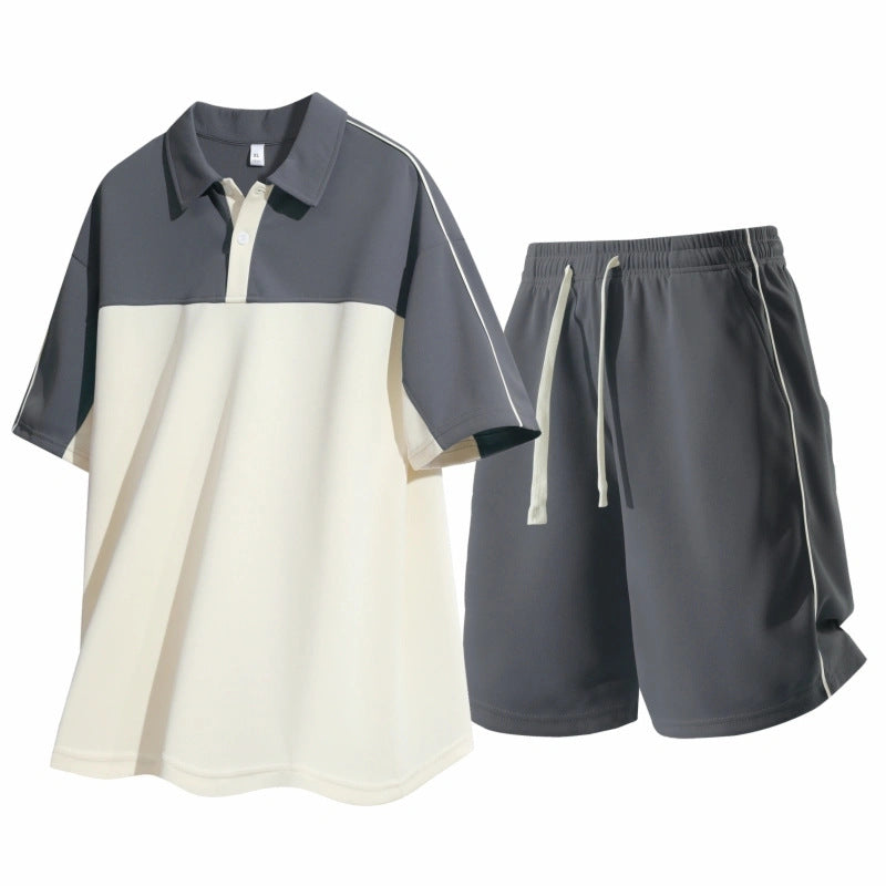Cross-Border Summer Short-Sleeved T-Shirt Men's Lapel Polo Shirt Loose Casual Suit Youth Men's Wear Matching Set