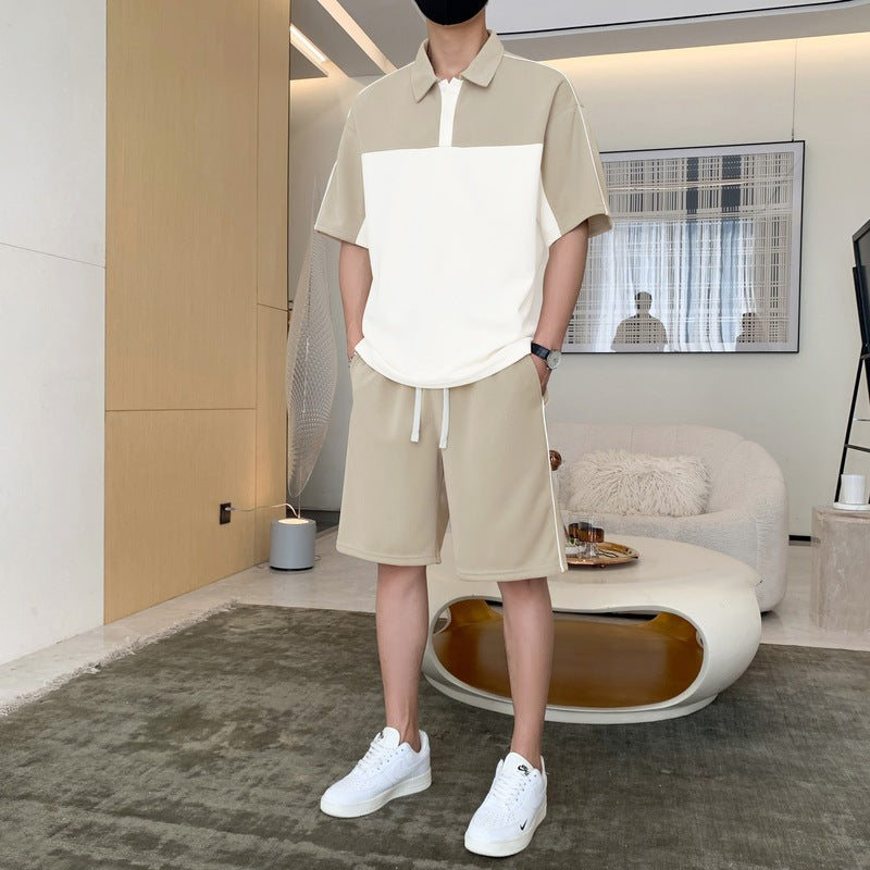 Cross-Border Summer Short-Sleeved T-Shirt Men's Lapel Polo Shirt Loose Casual Suit Youth Men's Wear Matching Set