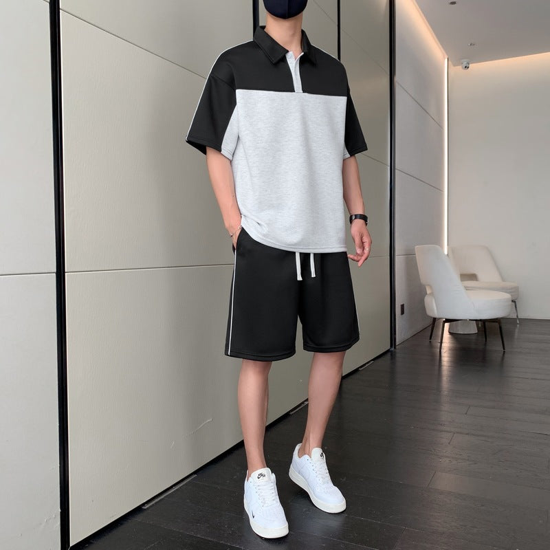 Cross-Border Summer Short-Sleeved T-Shirt Men's Lapel Polo Shirt Loose Casual Suit Youth Men's Wear Matching Set