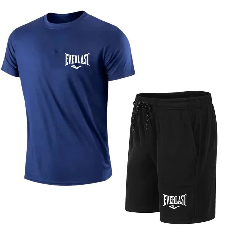 EVERLAST Men's T-shirt + Shorts 2pcs Set Leisure Breath Short Sleeve Sport Jogging Gym Brand Print Clothing
