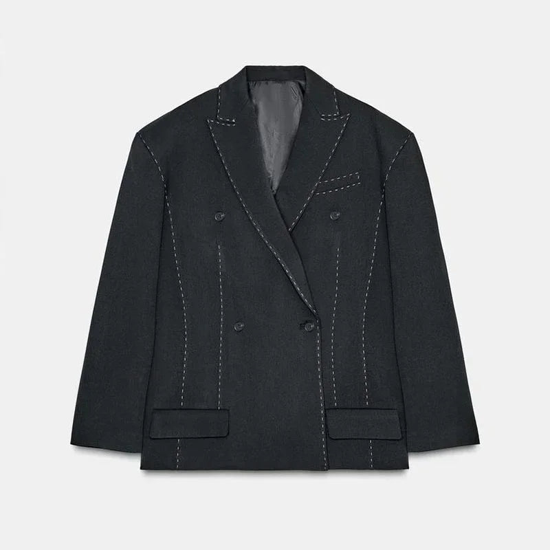 Women Casual Women's Blazer Pant Suits Loose Lapel Doube-Breasted Top Straight Pants Lady Set 2025 Autumn New 2 Pieces Set