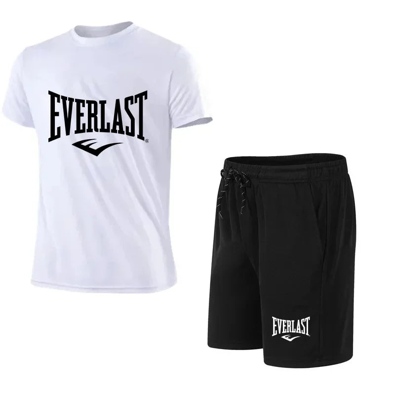 EVERLAST Men's T-shirt + Shorts 2pcs Set Leisure Breath Short Sleeve Sport Jogging Gym Brand Print Clothing