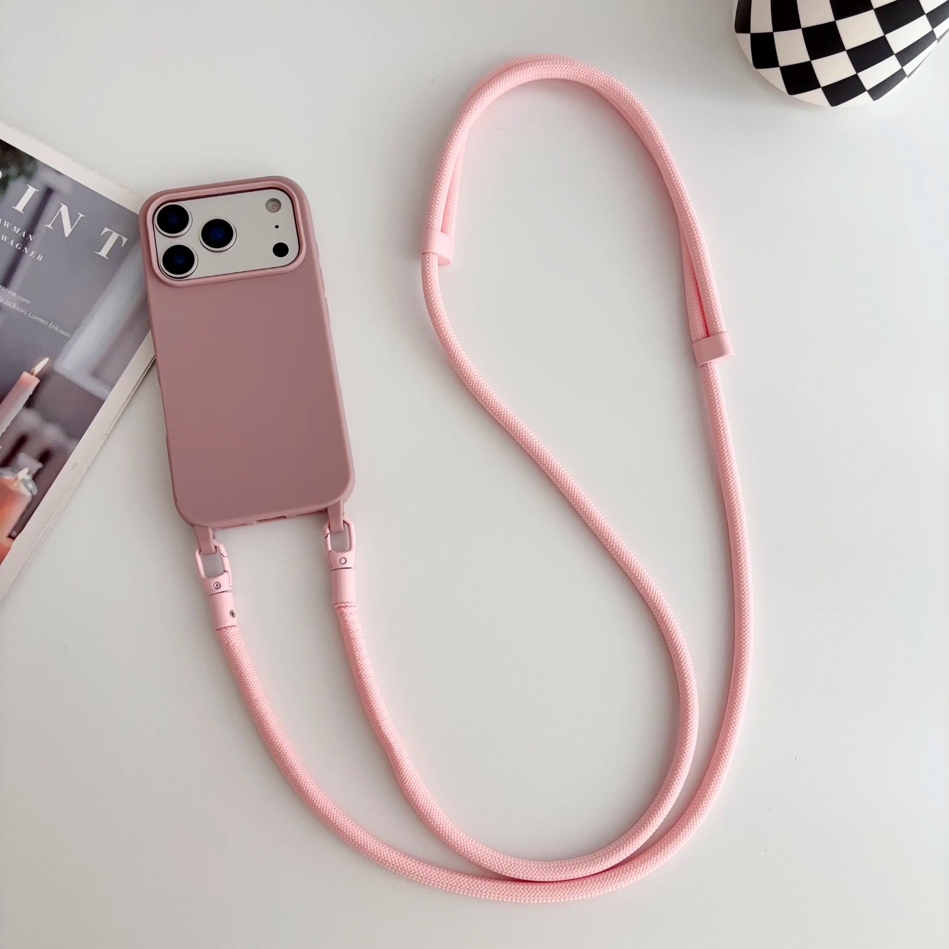 Candy Crossbody Necklace Strap Phone Case For iPhone 17 Pro Max Air 16 15 14 Plus 13 Pro Max 16e 17e Simple Lanyard Soft Cover
