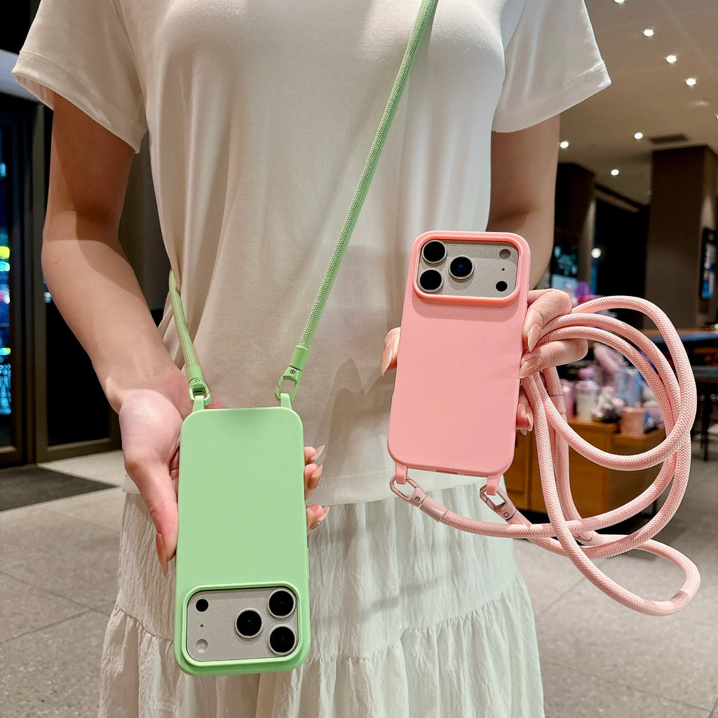 Candy Crossbody Necklace Strap Phone Case For iPhone 17 Pro Max Air 16 15 14 Plus 13 Pro Max 16e 17e Simple Lanyard Soft Cover