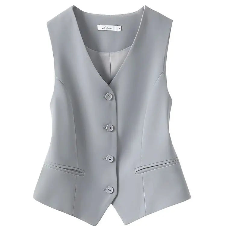 Suit Vests Women Simple Single Breasted V-neck Sleeveless Coats Daily Outwear Aesthetic Korean Style Slim All-match Trendy New
