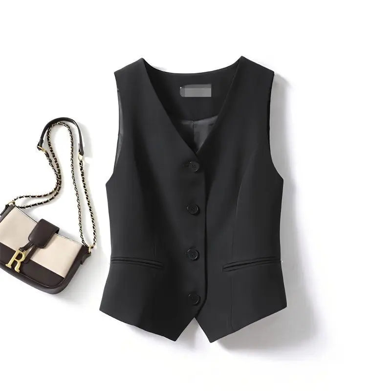 Suit Vests Women Simple Single Breasted V-neck Sleeveless Coats Daily Outwear Aesthetic Korean Style Slim All-match Trendy New
