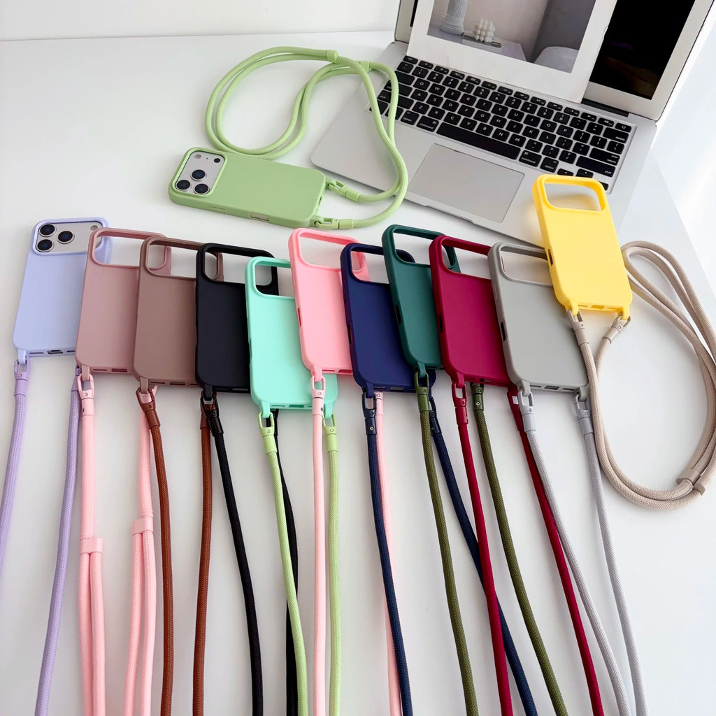 Candy Crossbody Necklace Strap Phone Case For iPhone 17 Pro Max Air 16 15 14 Plus 13 Pro Max 16e 17e Simple Lanyard Soft Cover