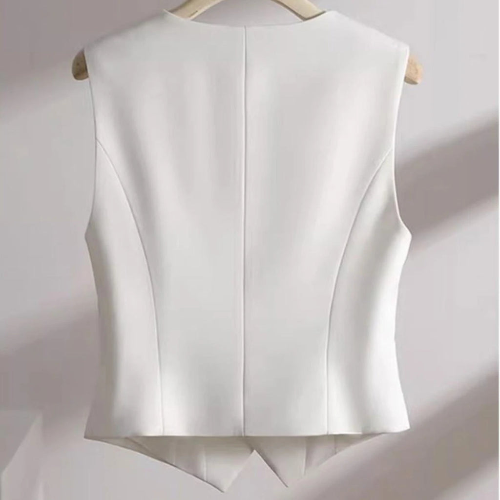 Suit Vests Women Simple Single Breasted V-neck Sleeveless Coats Daily Outwear Aesthetic Korean Style Slim All-match Trendy New