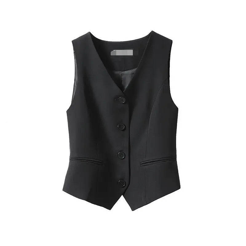 Suit Vests Women Simple Single Breasted V-neck Sleeveless Coats Daily Outwear Aesthetic Korean Style Slim All-match Trendy New