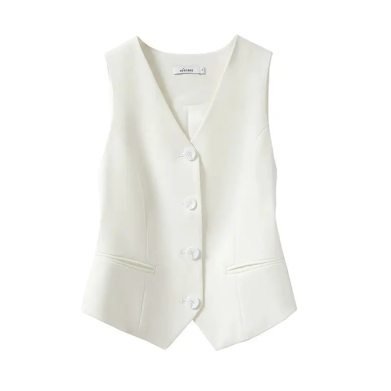 Suit Vests Women Simple Single Breasted V-neck Sleeveless Coats Daily Outwear Aesthetic Korean Style Slim All-match Trendy New